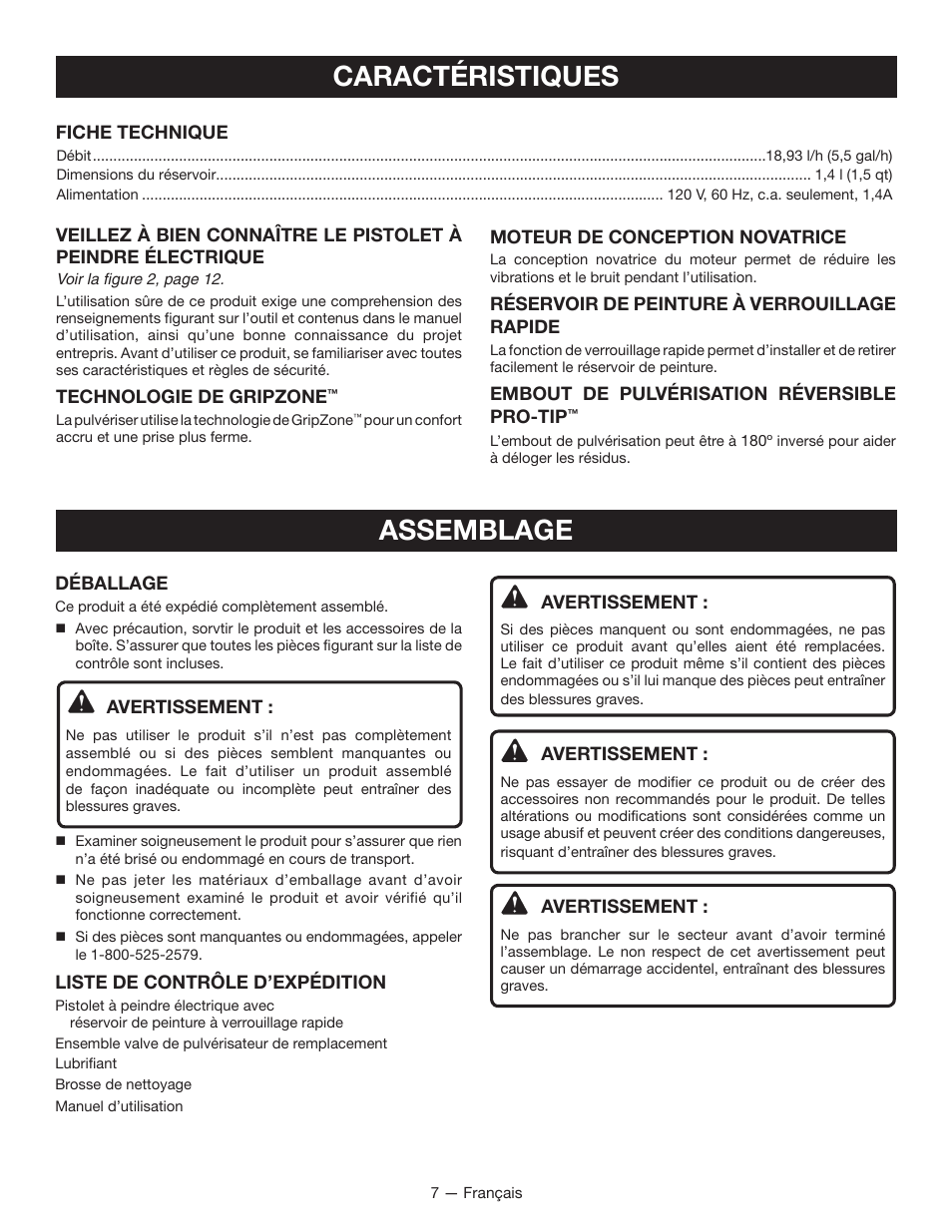Caractéristiques, Assemblage | Ryobi SSP300 User Manual | Page 17 / 36