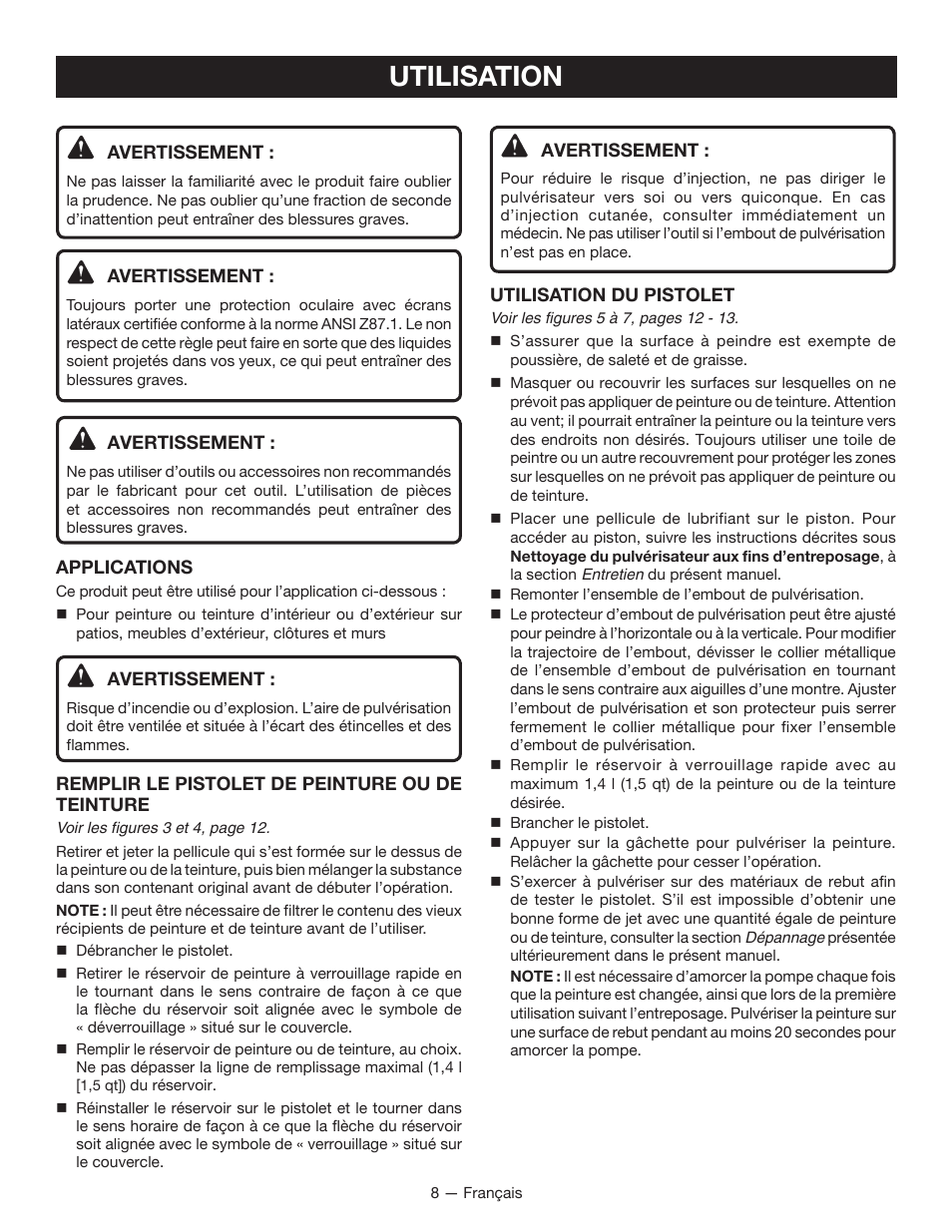 Utilisation | Ryobi SSP300 User Manual | Page 18 / 36