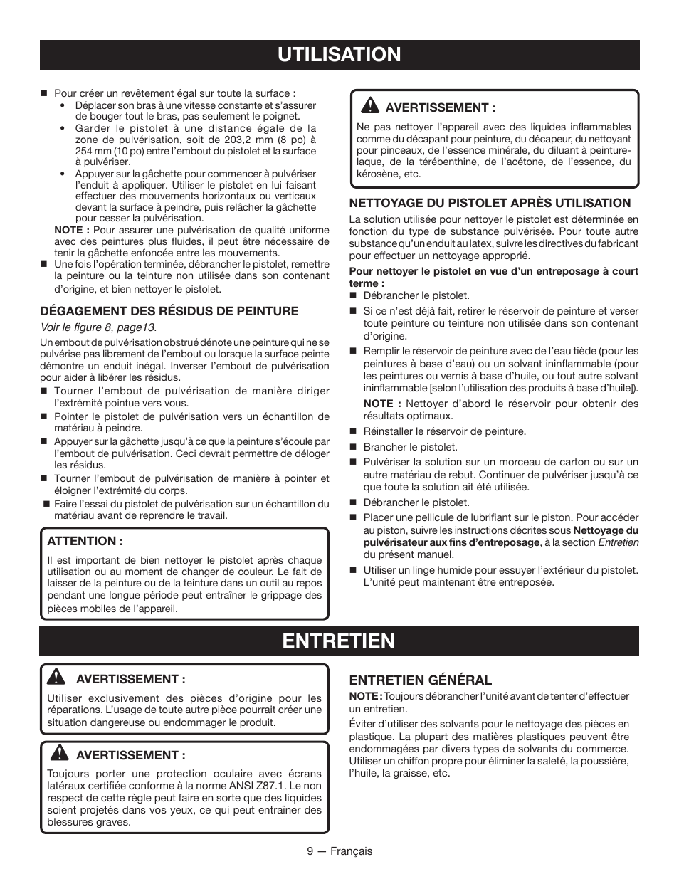 Utilisation, Entretien, Entretien général | Ryobi SSP300 User Manual | Page 19 / 36