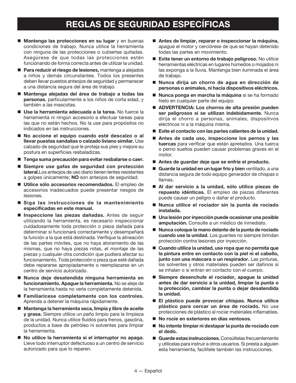 Reglas de seguridad específicas | Ryobi SSP300 User Manual | Page 25 / 36