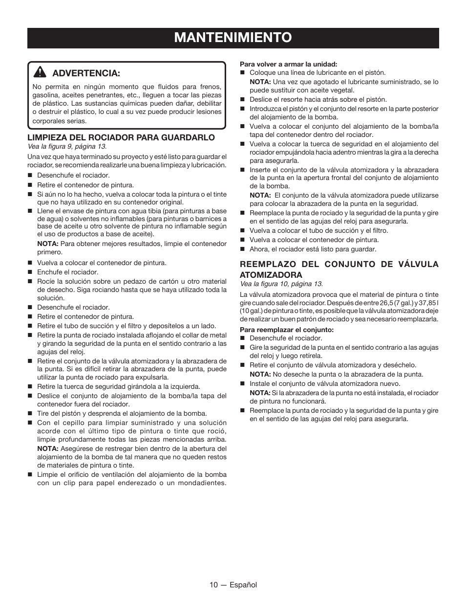 Mantenimiento, Advertencia | Ryobi SSP300 User Manual | Page 31 / 36