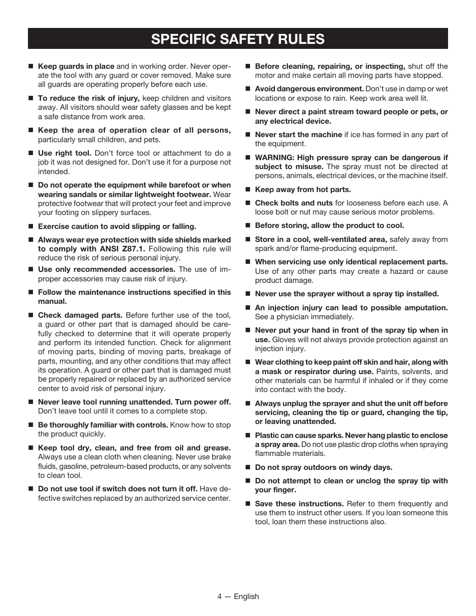 Specific safety rules | Ryobi SSP300 User Manual | Page 4 / 36