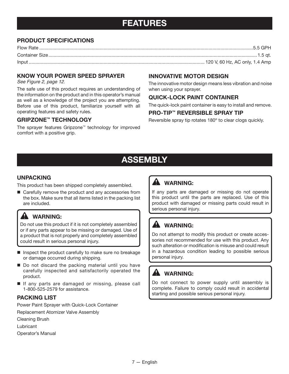 Features assembly | Ryobi SSP300 User Manual | Page 7 / 36