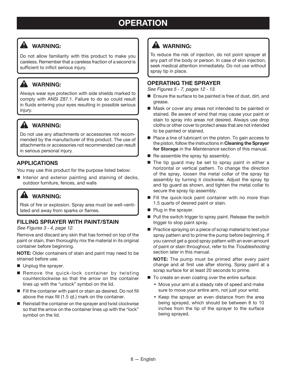 Operation | Ryobi SSP300 User Manual | Page 8 / 36