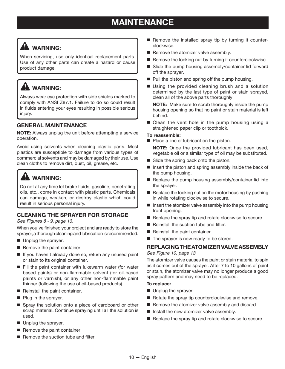 Maintenance | Ryobi SSP0501 User Manual | Page 10 / 36