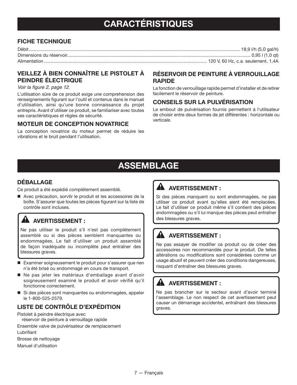 Caractéristiques, Assemblage | Ryobi SSP0501 User Manual | Page 17 / 36