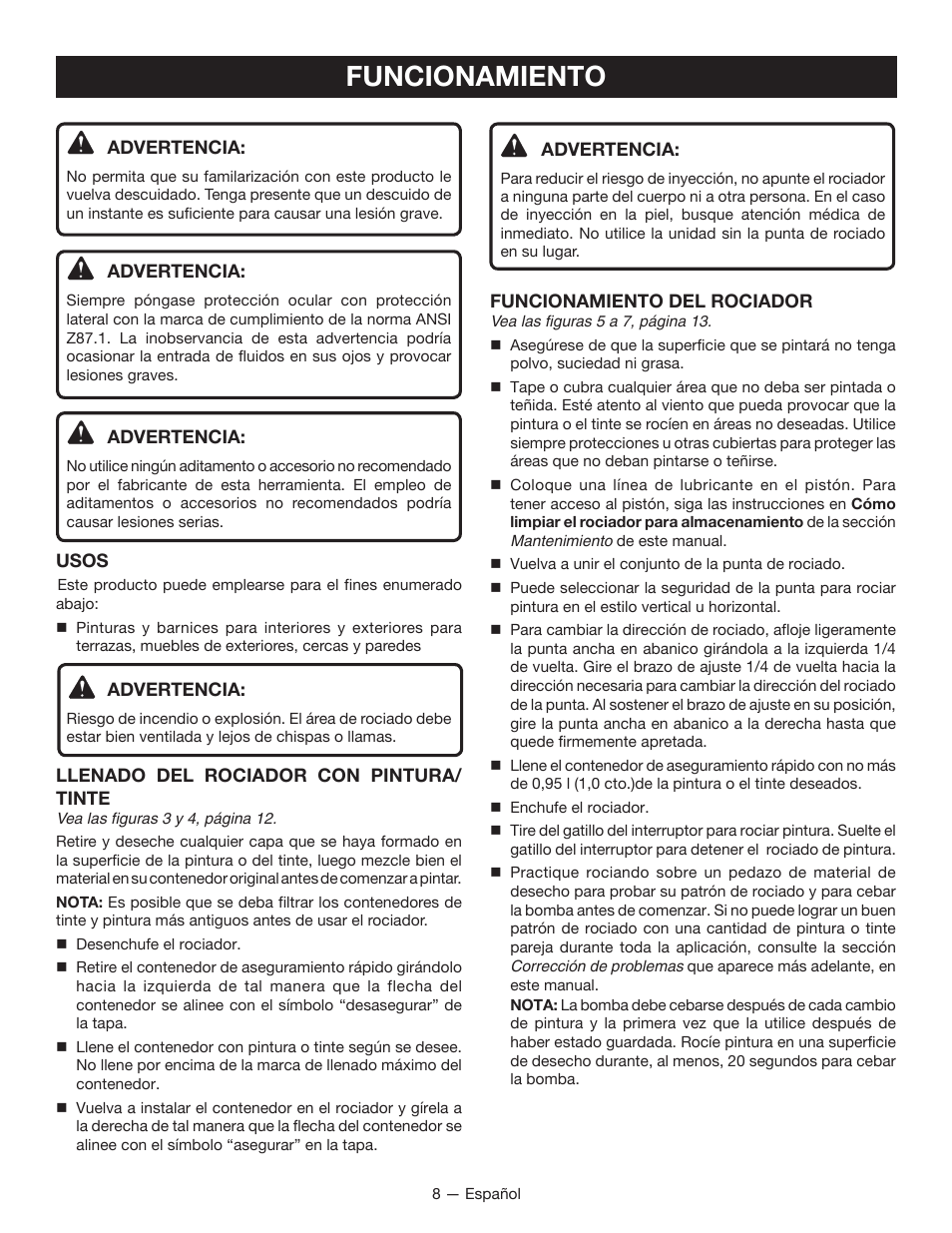 Funcionamiento | Ryobi SSP0501 User Manual | Page 29 / 36