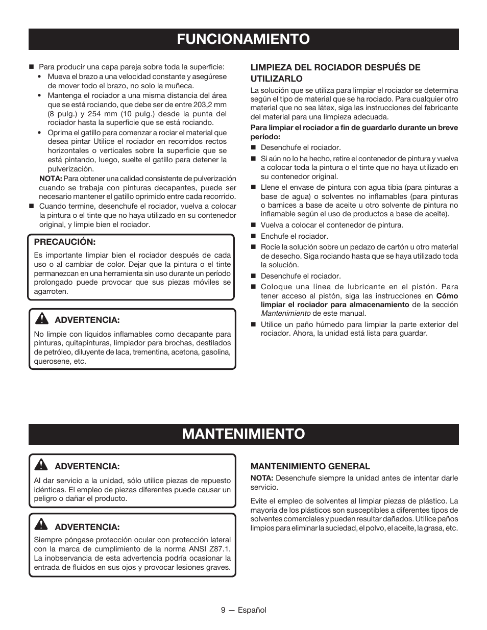 Funcionamiento, Mantenimiento | Ryobi SSP0501 User Manual | Page 30 / 36