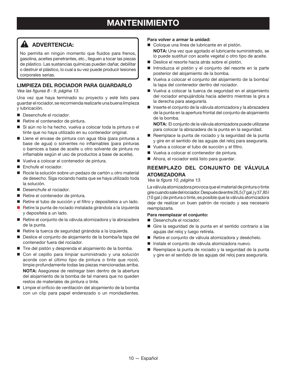 Mantenimiento, Advertencia | Ryobi SSP0501 User Manual | Page 31 / 36