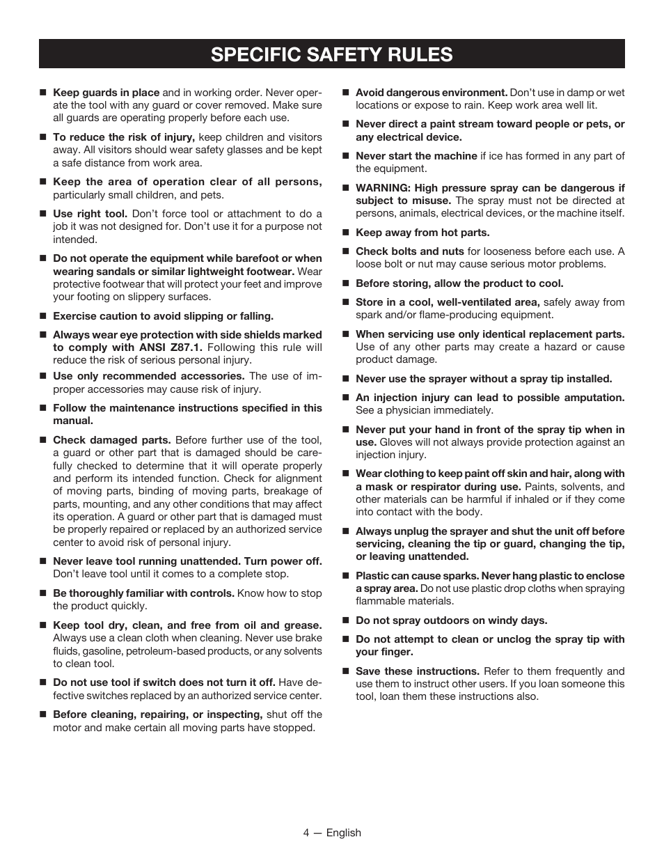 Specific safety rules | Ryobi SSP0501 User Manual | Page 4 / 36