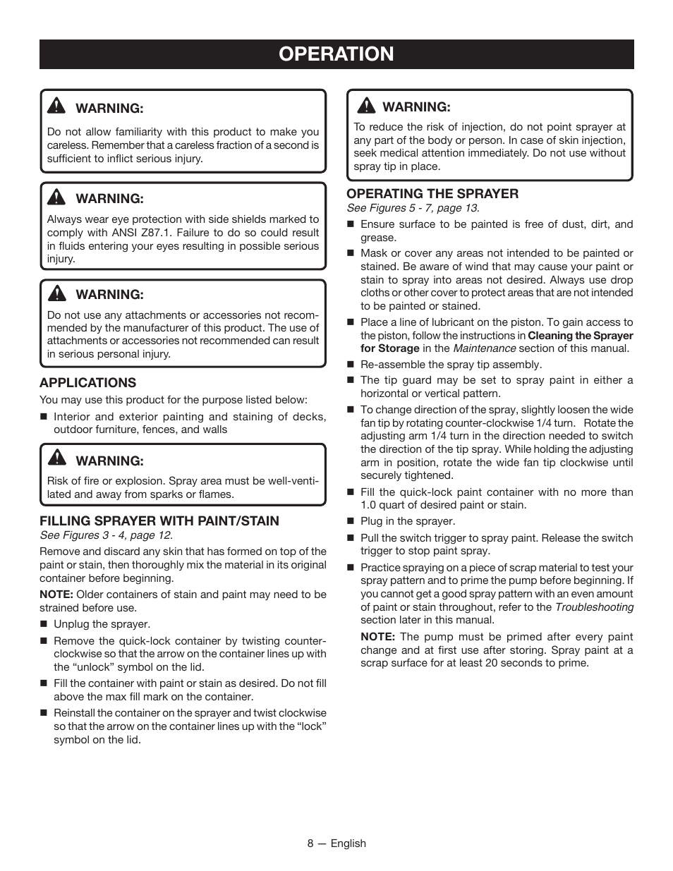 Operation | Ryobi SSP0501 User Manual | Page 8 / 36