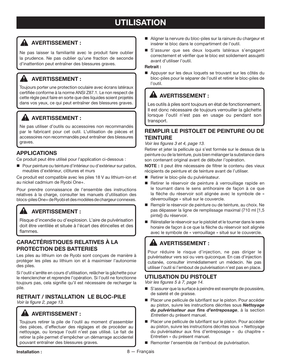 Utilisation | Ryobi P650 User Manual | Page 18 / 36