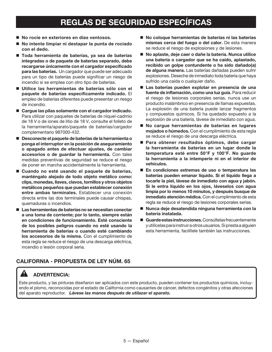 Reglas de seguridad específicas | Ryobi P650 User Manual | Page 26 / 36