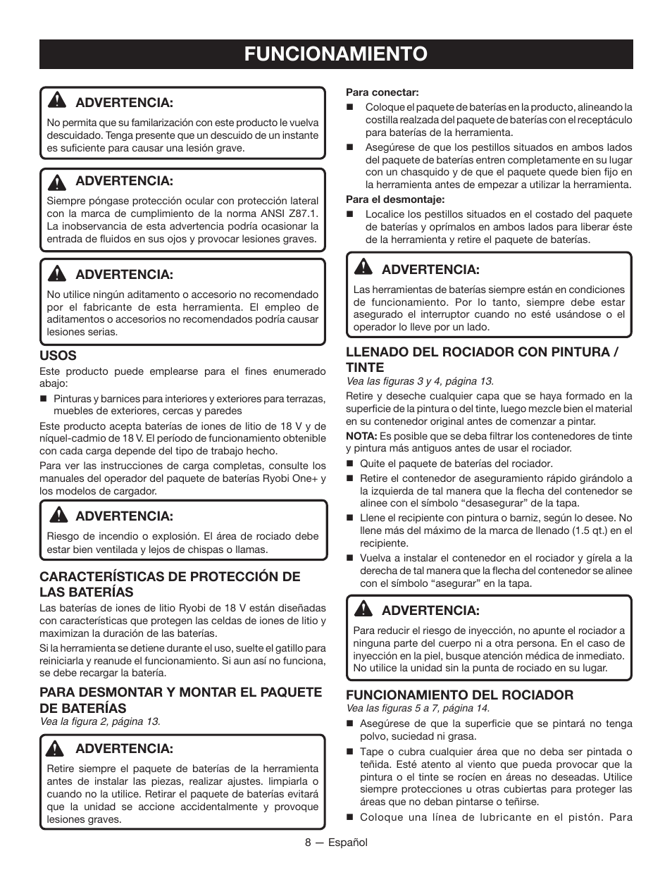 Funcionamiento | Ryobi P650 User Manual | Page 29 / 36