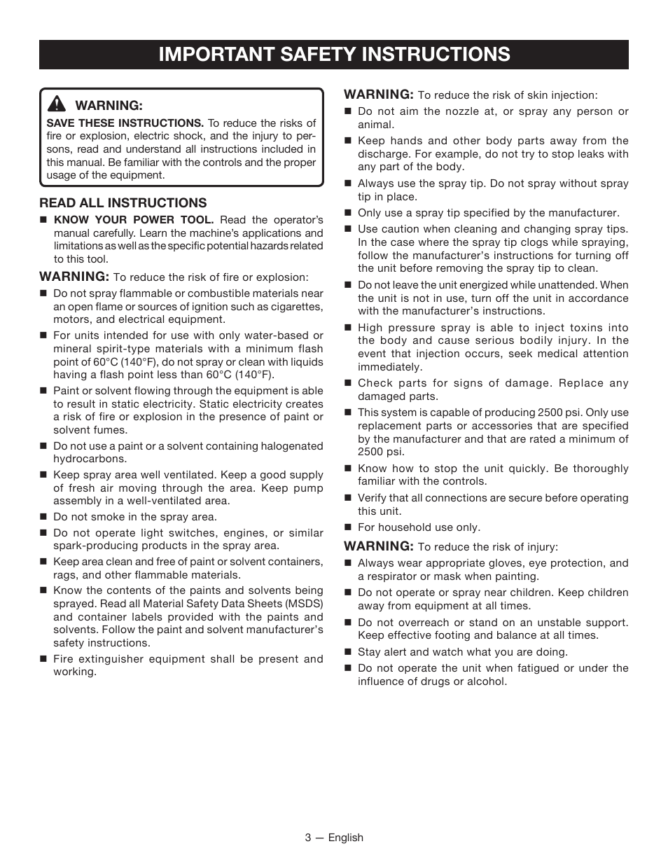 Important safety instructions | Ryobi P650 User Manual | Page 3 / 36