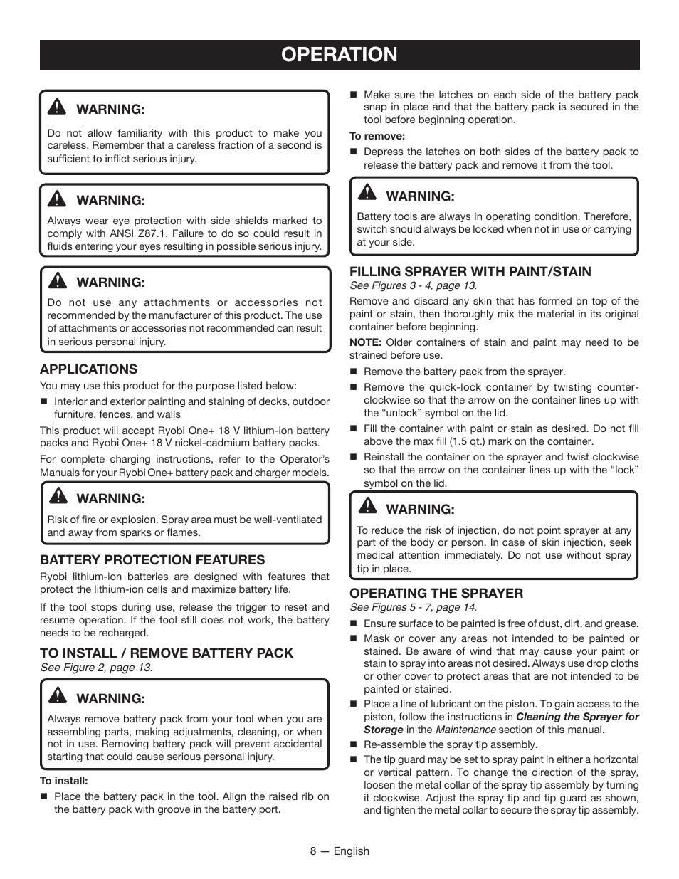 Operation | Ryobi P650 User Manual | Page 8 / 36