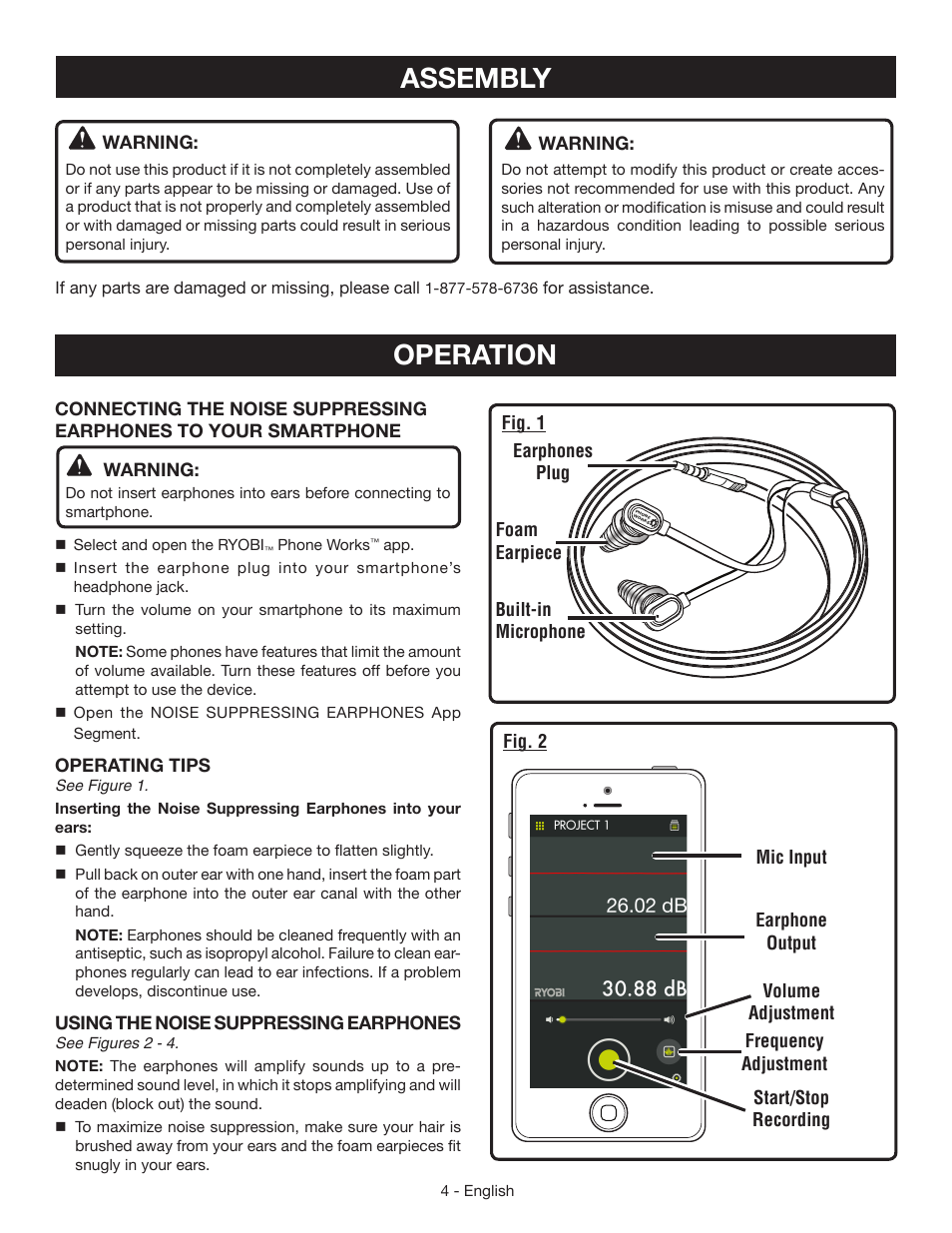 Operation, Assembly | Ryobi ES8000 User Manual | Page 4 / 7