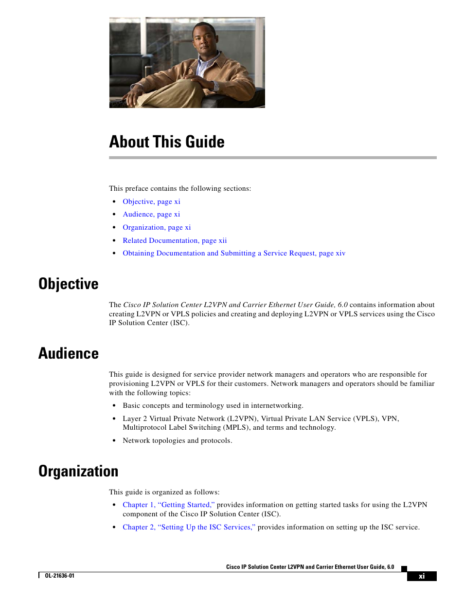 About this guide, Objective, Audience | Organization | Cisco OL-21636-01 User Manual | Page 11 / 398