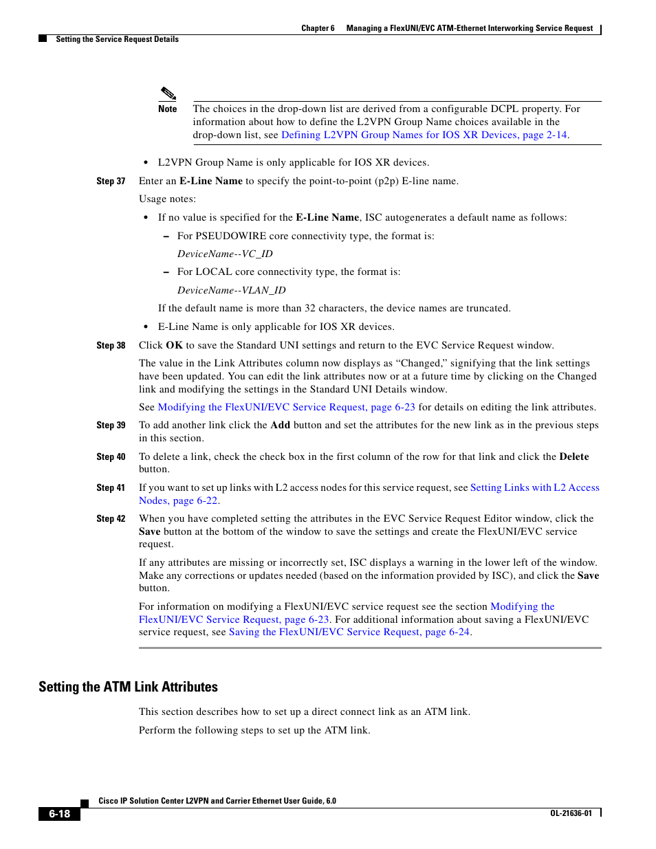Setting the atm link attributes | Cisco OL-21636-01 User Manual | Page 120 / 398