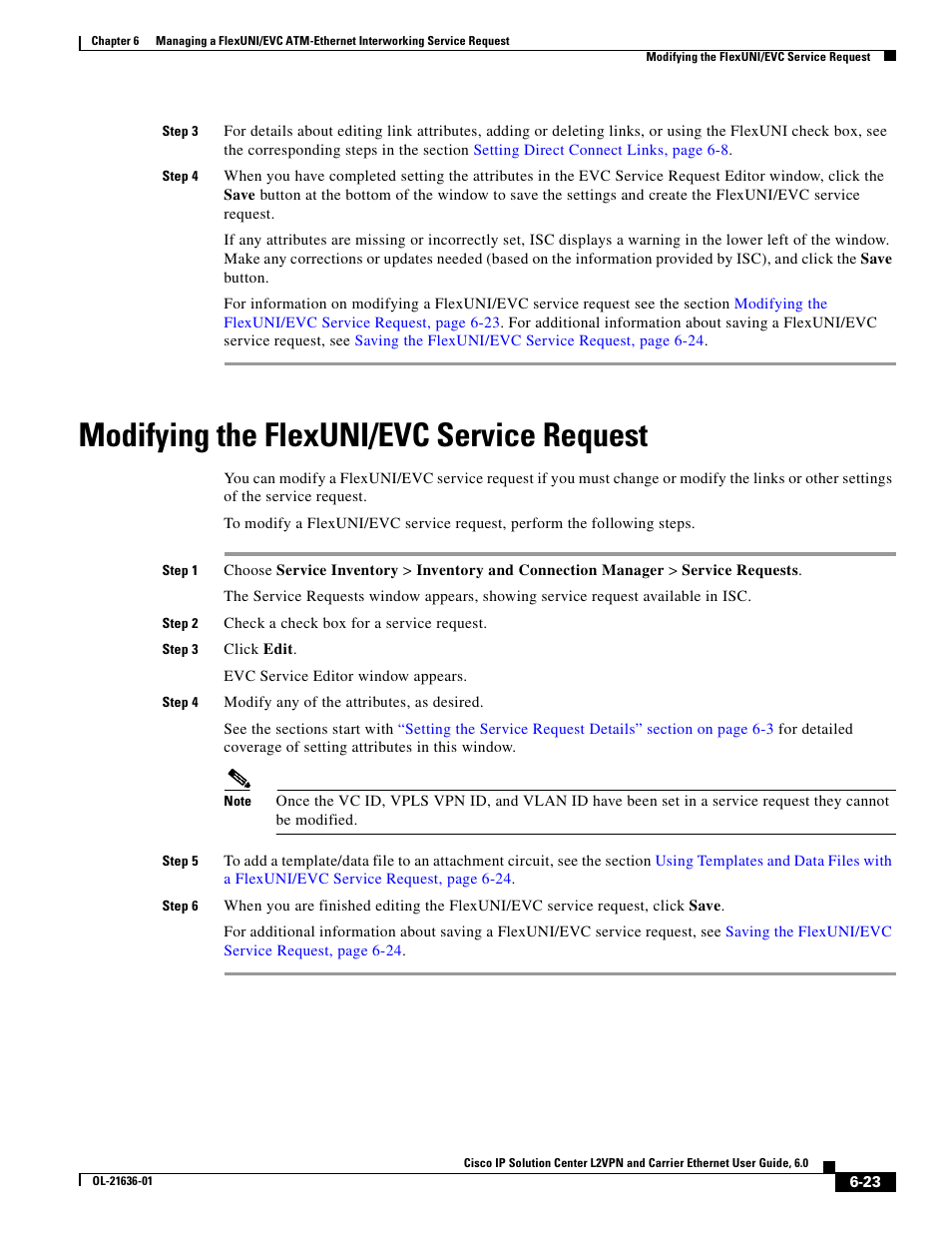 Modifying the flexuni/evc service request, Modifying the | Cisco OL-21636-01 User Manual | Page 125 / 398
