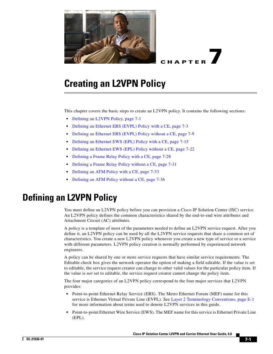 Creating an l2vpn policy, Defining an l2vpn policy, C h a p t e r | Chapter 7, “creating an l2vpn policy, Chapter 7 | Cisco OL-21636-01 User Manual | Page 129 / 398