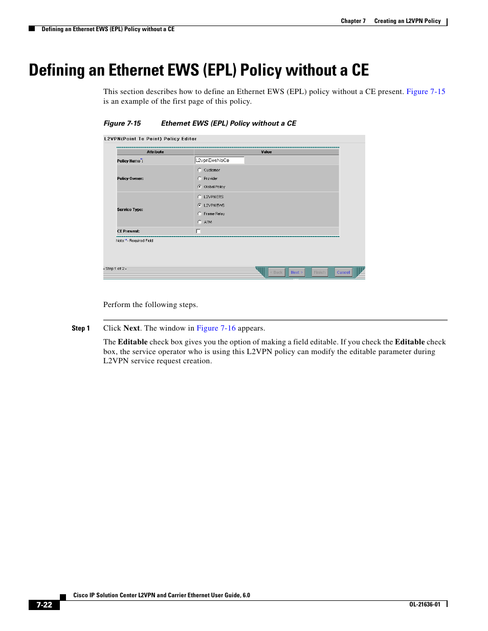 Defining an ethernet ews (epl) policy without a ce | Cisco OL-21636-01 User Manual | Page 150 / 398