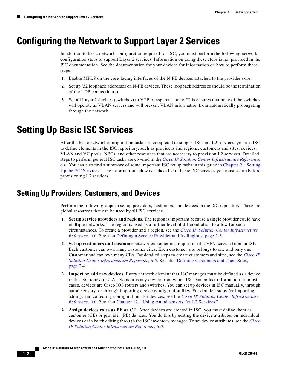 Setting up basic isc services, Setting up providers, customers, and devices | Cisco OL-21636-01 User Manual | Page 16 / 398