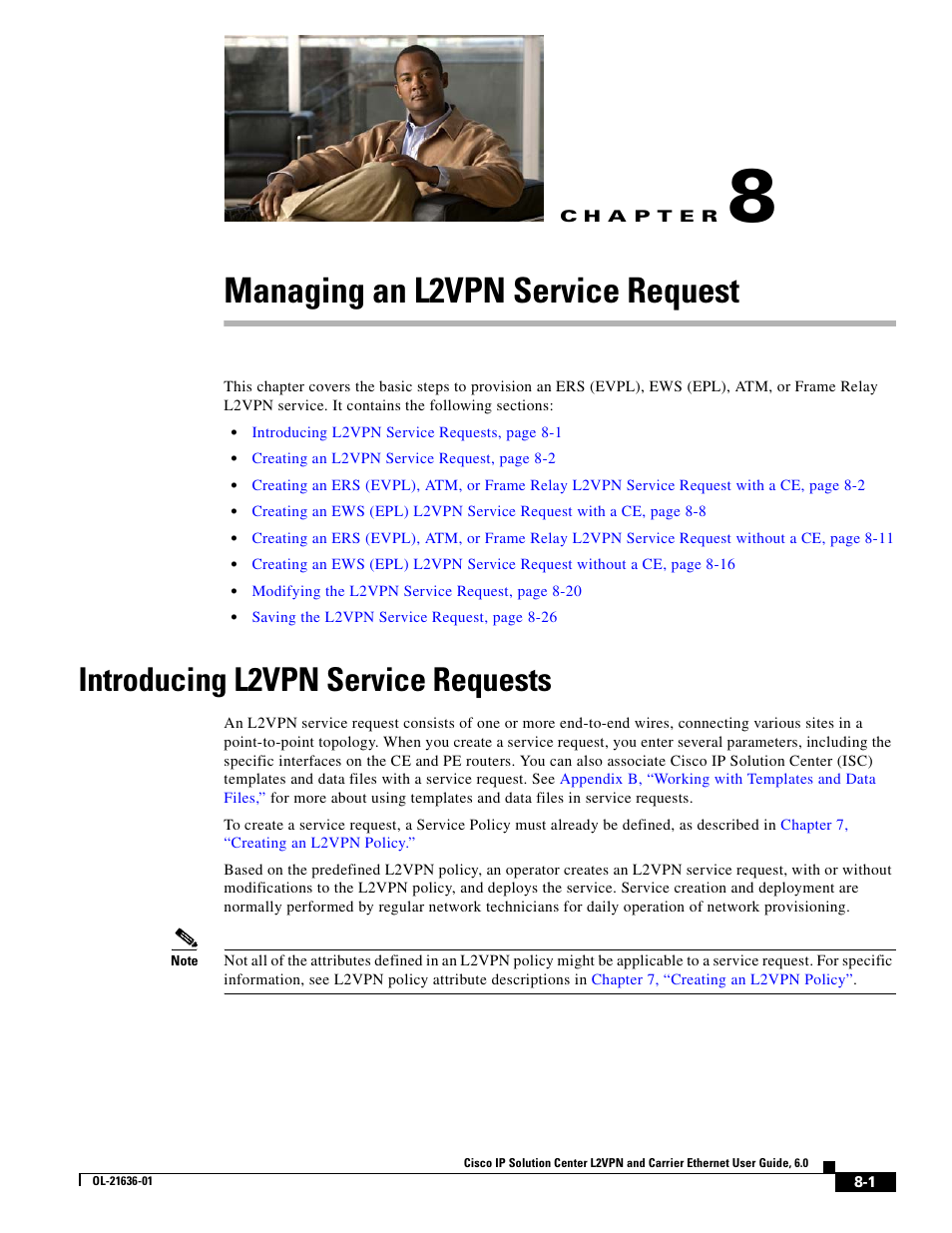 Managing an l2vpn service request, Introducing l2vpn service requests, C h a p t e r | Chapter 8, “managing an l2vpn service request | Cisco OL-21636-01 User Manual | Page 167 / 398