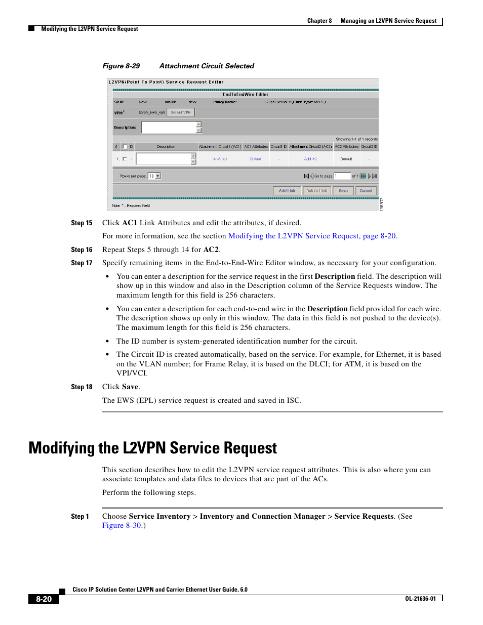 Modifying the l2vpn service request, Modifying the, Figure 8-29 | Cisco OL-21636-01 User Manual | Page 186 / 398