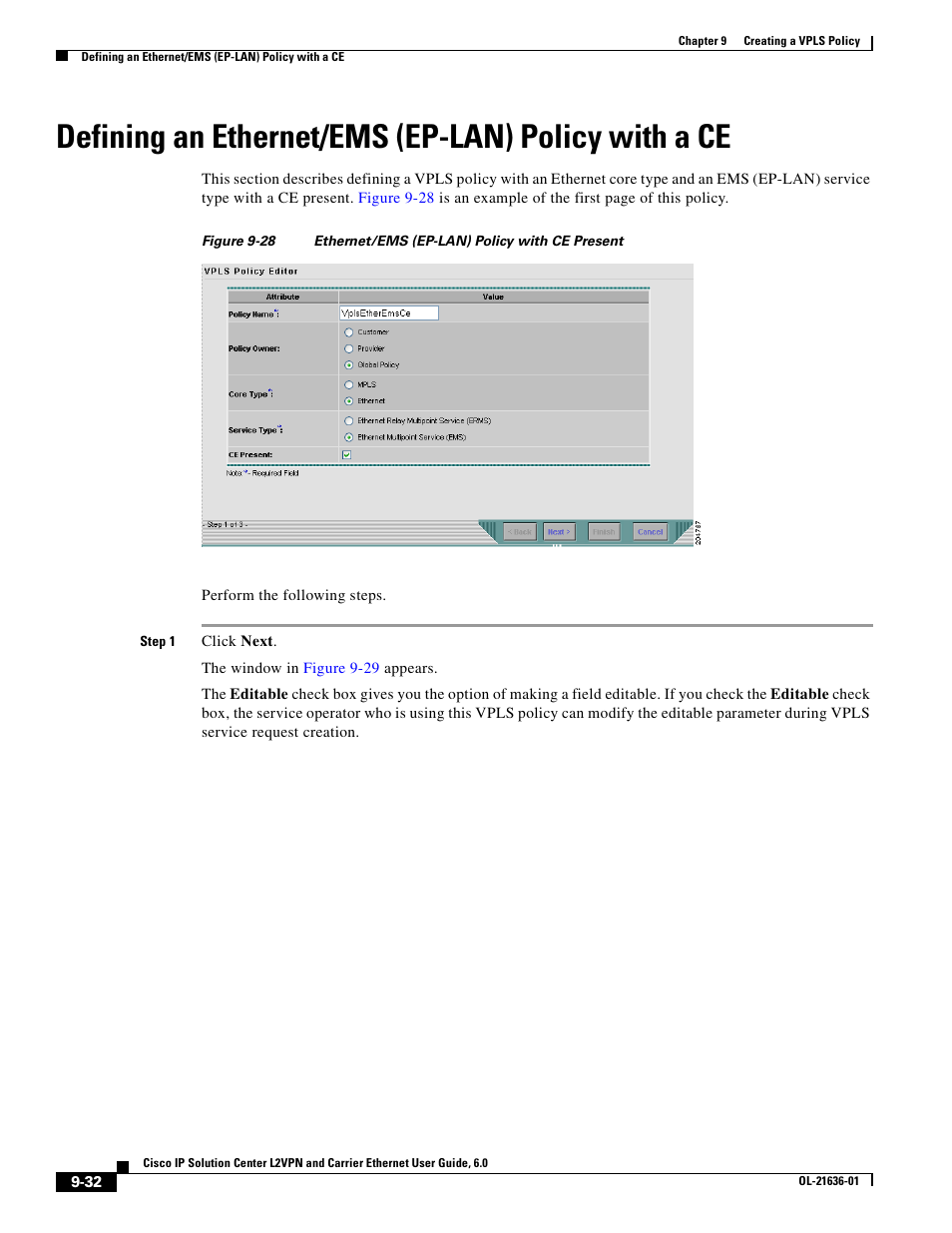 Defining an ethernet/ems (ep-lan) policy with a ce | Cisco OL-21636-01 User Manual | Page 224 / 398