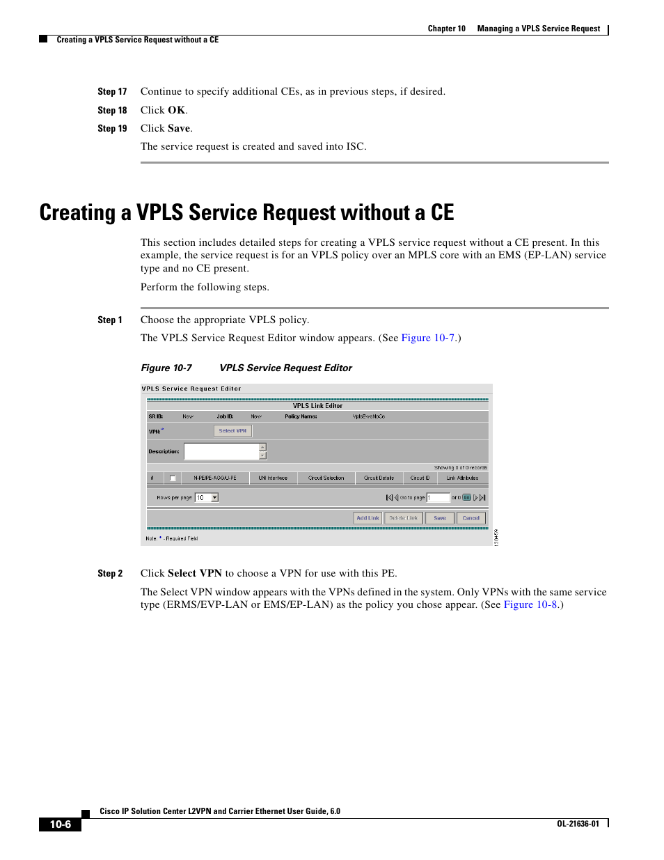 Creating a vpls service request without a ce | Cisco OL-21636-01 User Manual | Page 242 / 398