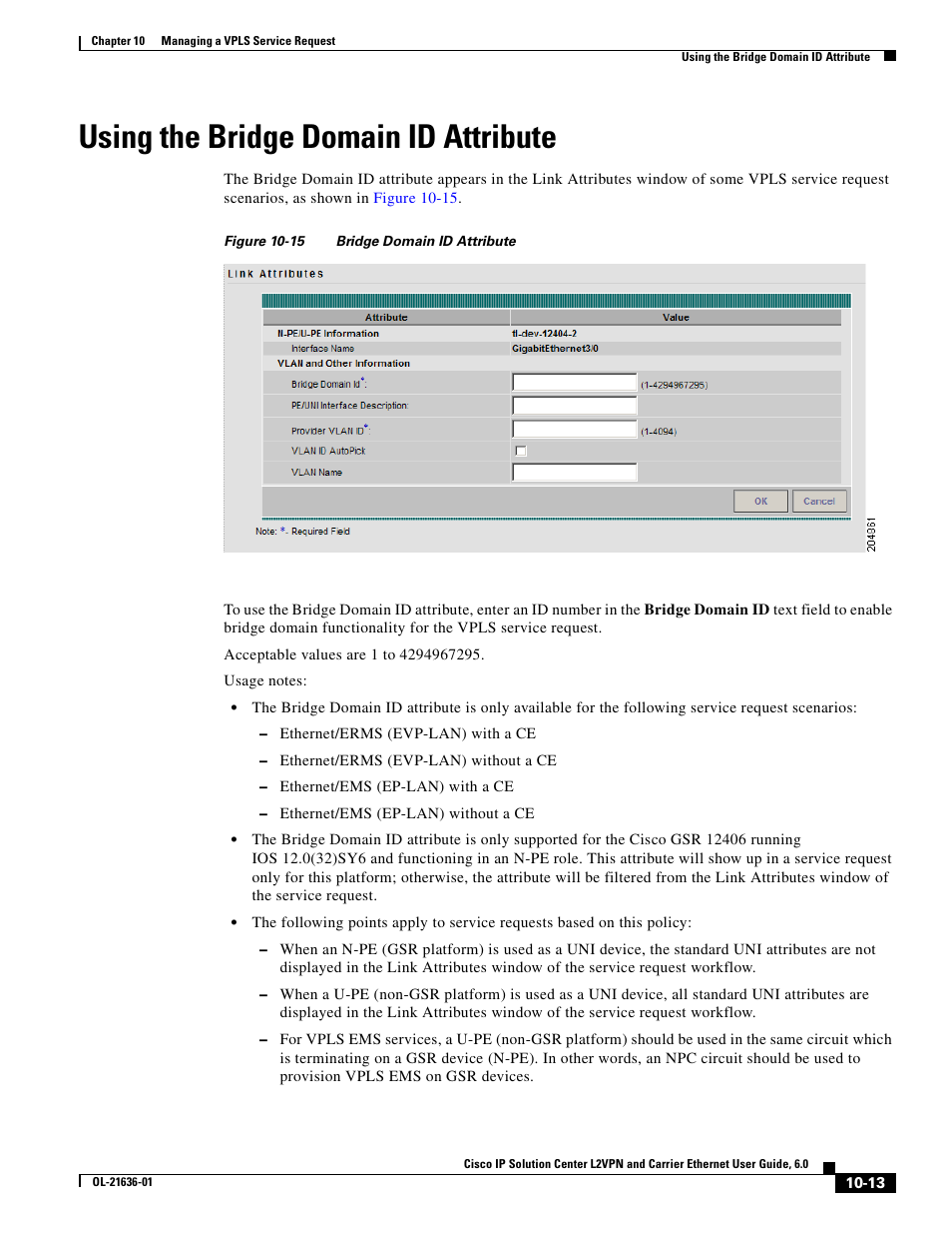 Using the bridge domain id attribute | Cisco OL-21636-01 User Manual | Page 249 / 398