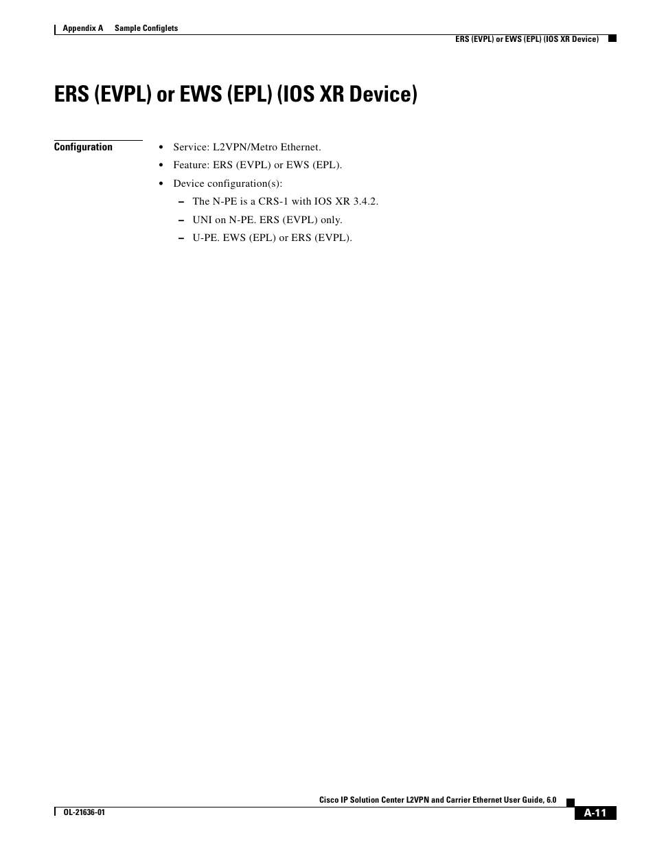 Ers (evpl) or ews (epl) (ios xr device) | Cisco OL-21636-01 User Manual | Page 289 / 398