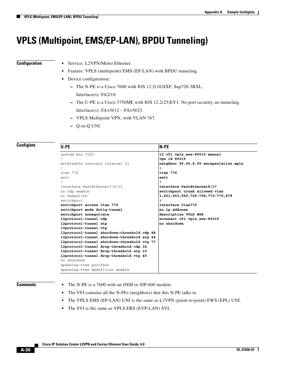 Vpls (multipoint, ems/ep-lan), bpdu tunneling) | Cisco OL-21636-01 User Manual | Page 308 / 398