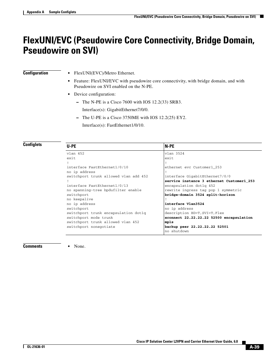 Flexuni/evc (pseudowire core connectivity, Bridge domain, pseudowire on svi) | Cisco OL-21636-01 User Manual | Page 317 / 398