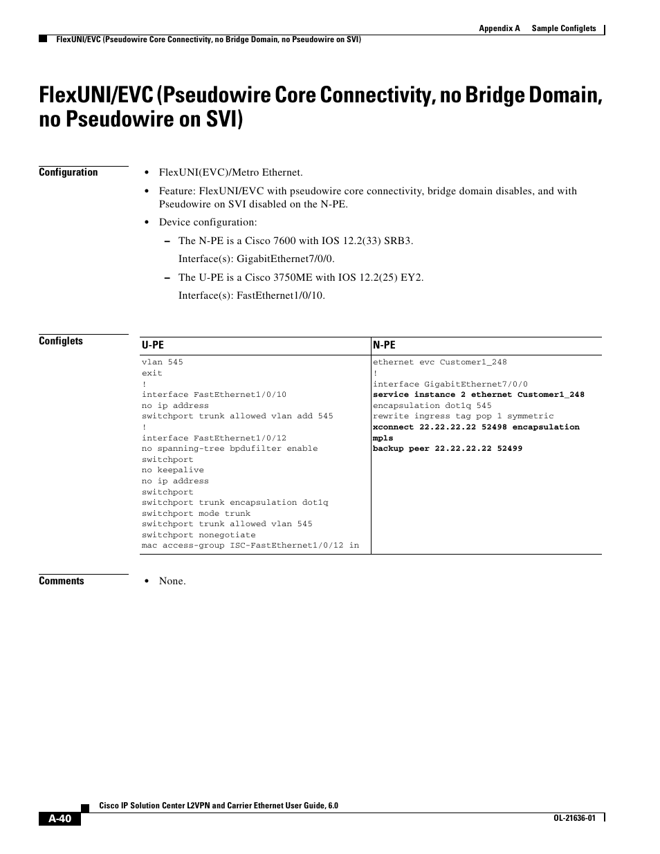 Domain, no pseudowire on svi), Flexuni/evc (pseudowire core connectivity | Cisco OL-21636-01 User Manual | Page 318 / 398