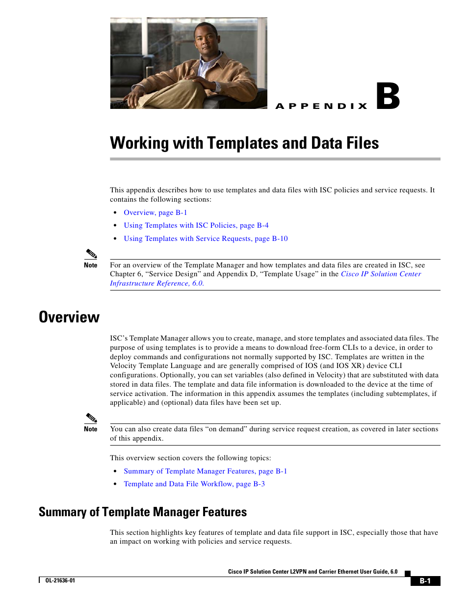 Working with templates and data files, Overview, Summary of template manager features | A p p e n d i x, Appendix b, “working with templates and data files, Appendix b, “working with, Templates and data files, Appendix b, “working with templates and data, Files | Cisco OL-21636-01 User Manual | Page 337 / 398