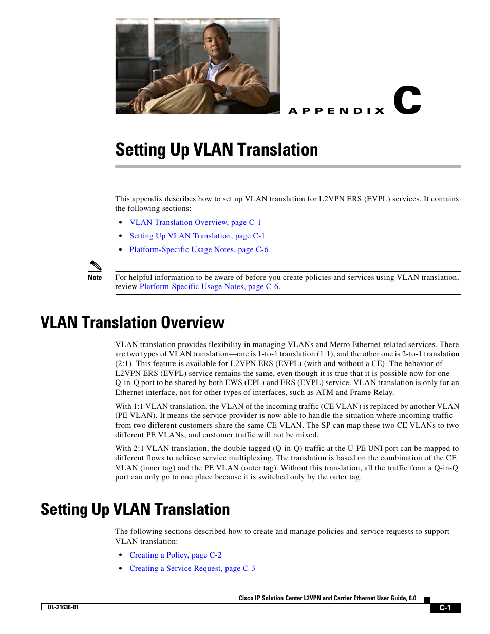 Setting up vlan translation, Vlan translation overview, A p p e n d i x | Appendix c, “setting up vlan translation, Appendix c, “setting up vlan, Translation | Cisco OL-21636-01 User Manual | Page 357 / 398