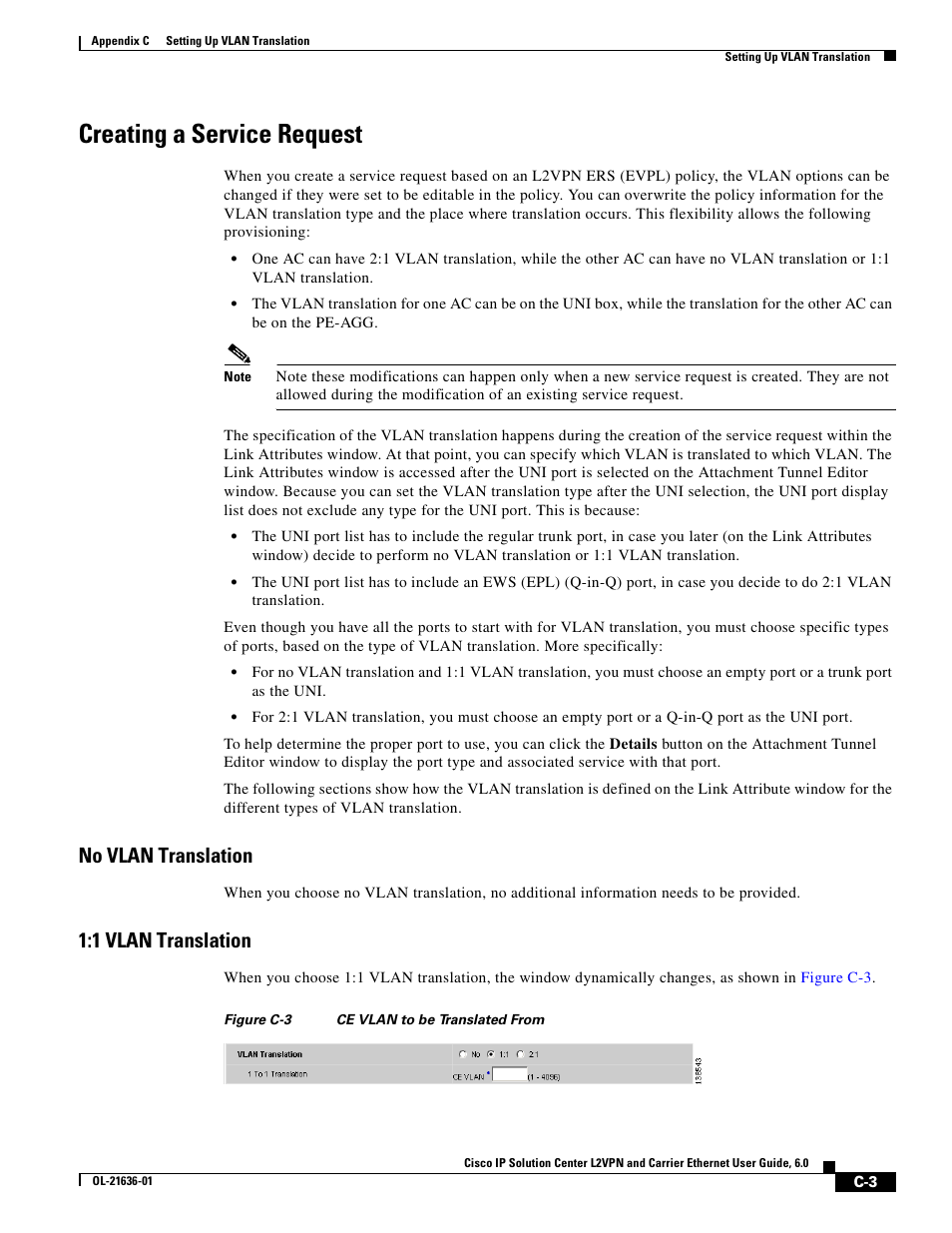 Creating a service request, No vlan translation, 1 vlan translation | Cisco OL-21636-01 User Manual | Page 359 / 398