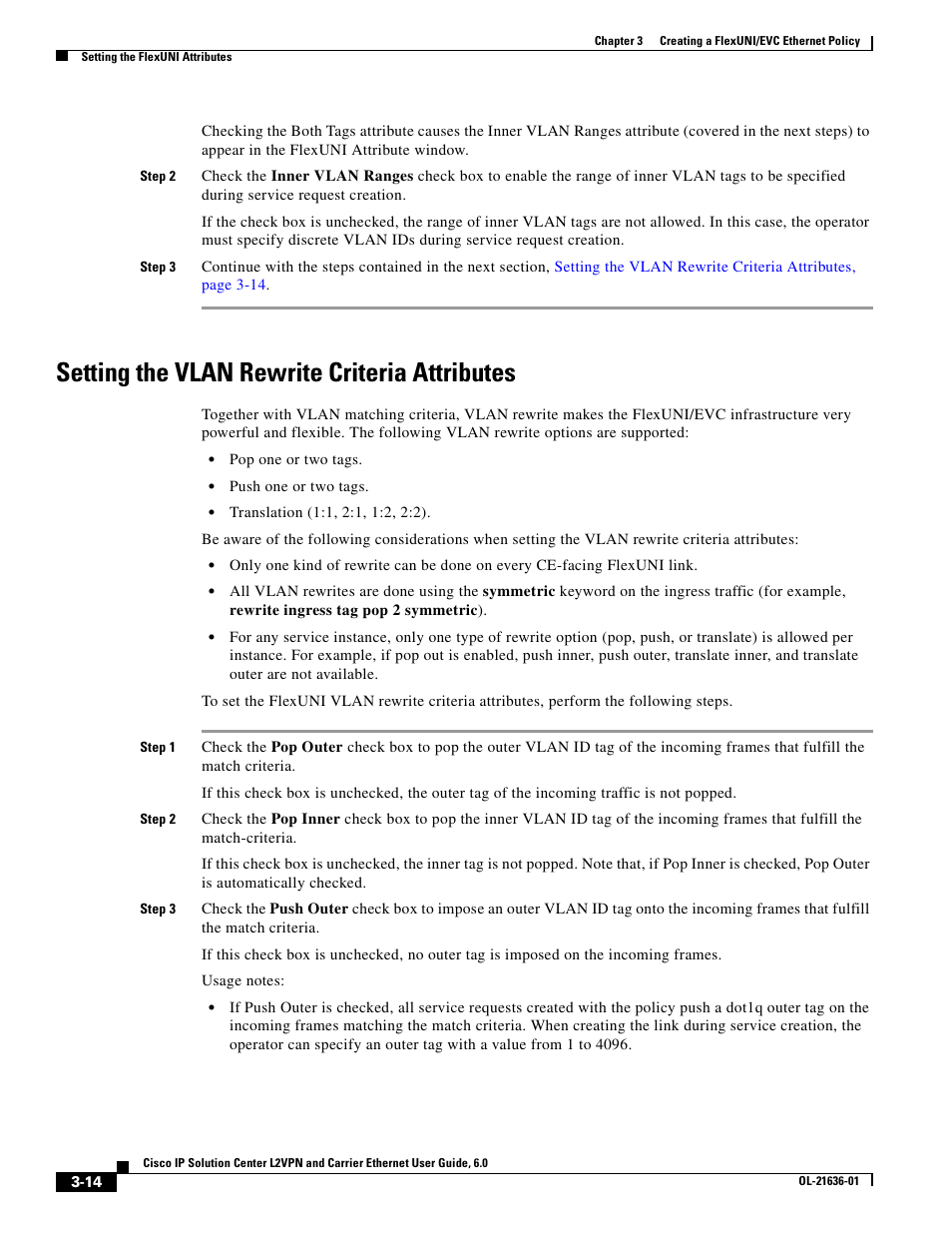 Setting the vlan rewrite criteria attributes | Cisco OL-21636-01 User Manual | Page 48 / 398