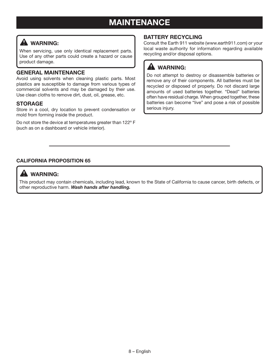 Maintenance | Ryobi ES3000 User Manual | Page 8 / 9