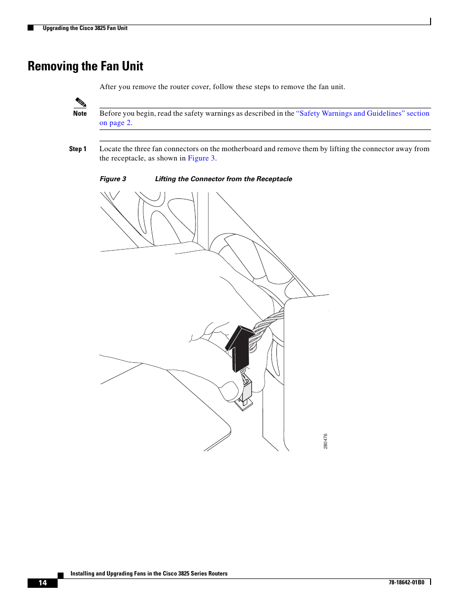 Removing the fan unit | Cisco 3825 Series User Manual | Page 14 / 20