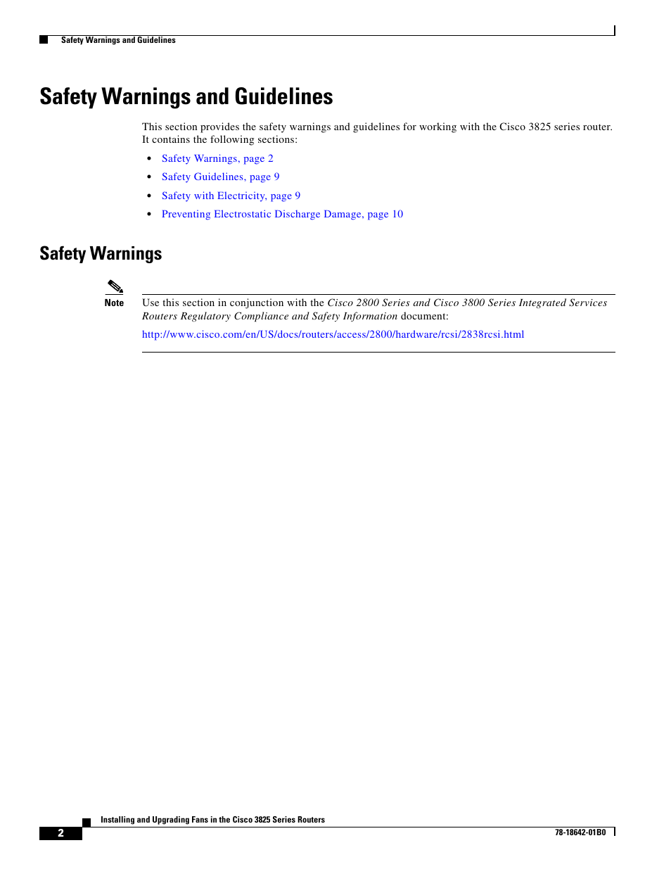 Safety warnings and guidelines, Safety warnings | Cisco 3825 Series User Manual | Page 2 / 20