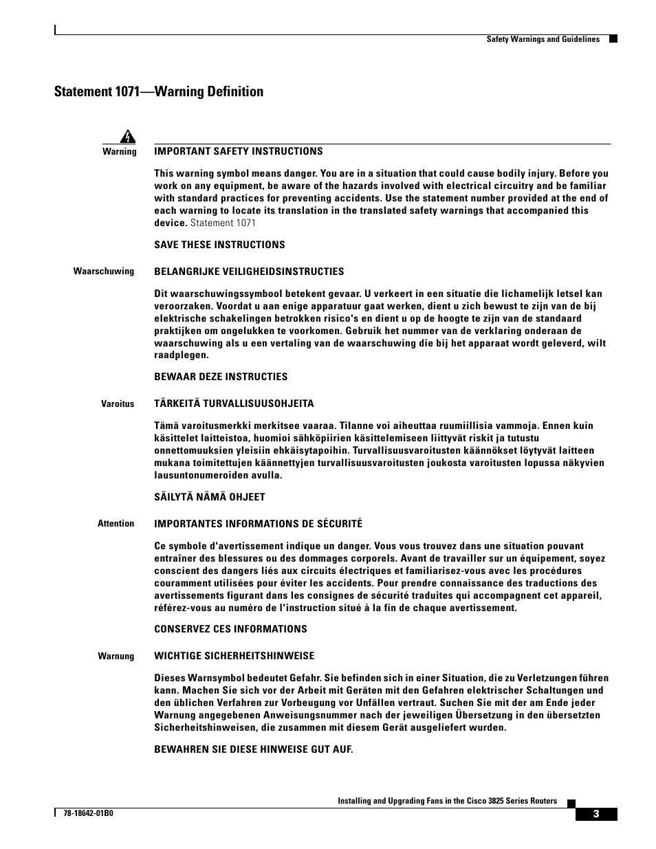 Statement 1071-warning definition, Statement 1071—warning definition | Cisco 3825 Series User Manual | Page 3 / 20