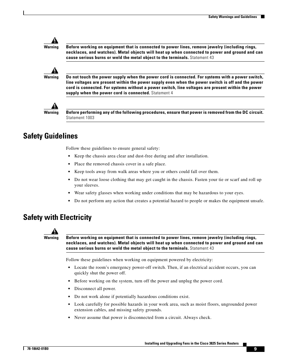 Safety guidelines, Safety with electricity | Cisco 3825 Series User Manual | Page 9 / 20