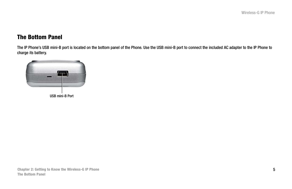 Chapter 2: getting to know the wireless-g ip phone, The bottom panel | Cisco WIP300 User Manual | Page 14 / 90