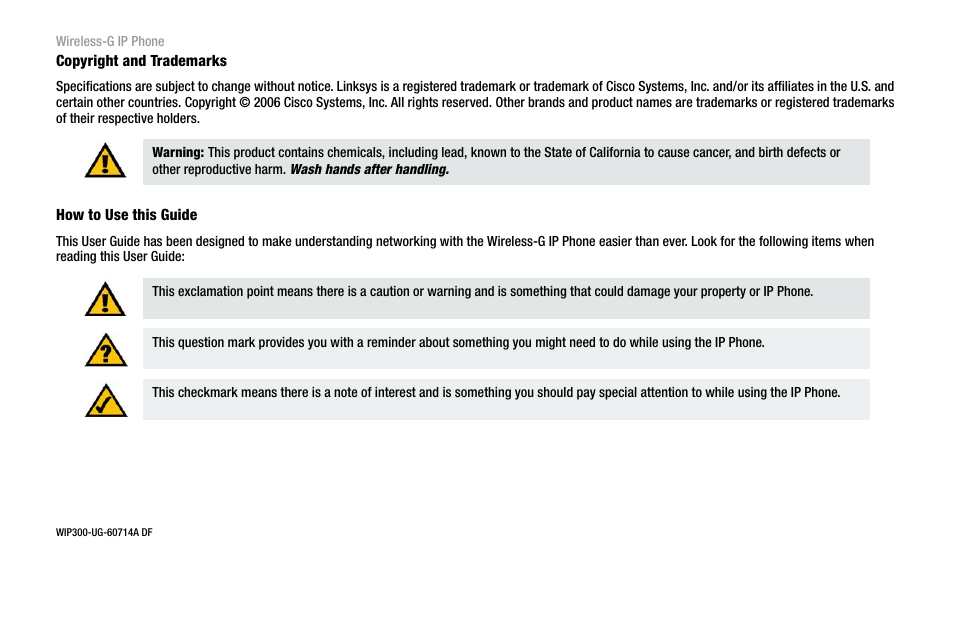 Copyright and trademarks, How to use this guide | Cisco WIP300 User Manual | Page 3 / 90