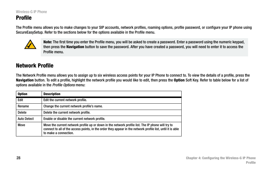 Profile, Network profile | Cisco WIP300 User Manual | Page 37 / 90