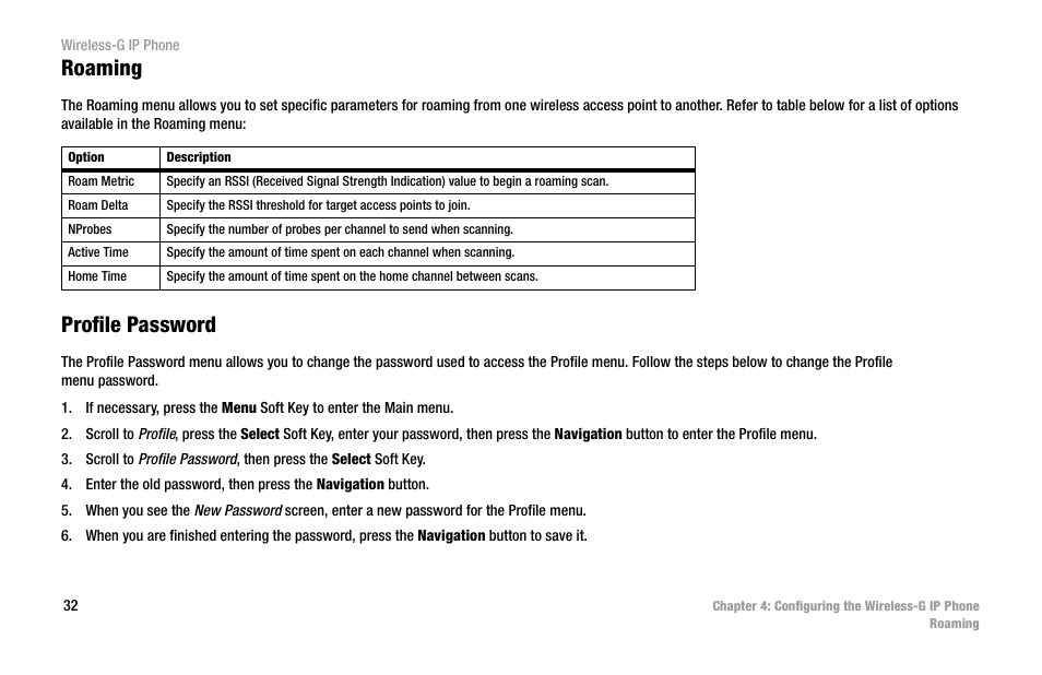 Roaming, Profile password | Cisco WIP300 User Manual | Page 41 / 90