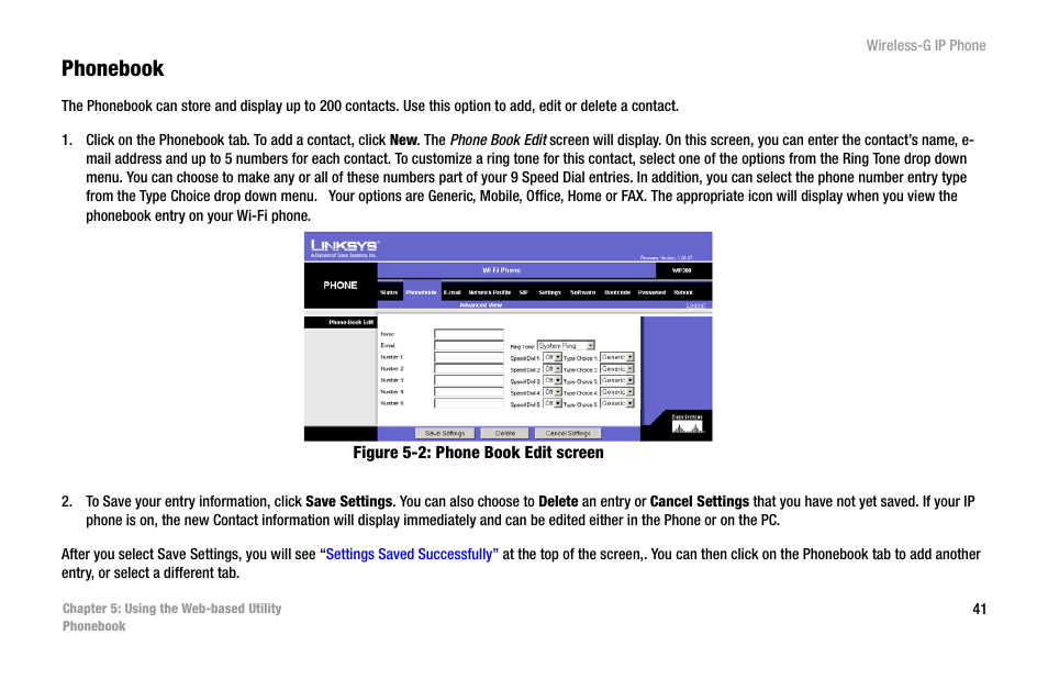 Phonebook, Figure 5-2: phone book edit screen | Cisco WIP300 User Manual | Page 50 / 90